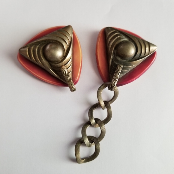 Relisted - Vintage Art Deco cloak clasp rust orange autumn fall early plastic - Picture 11 of 16